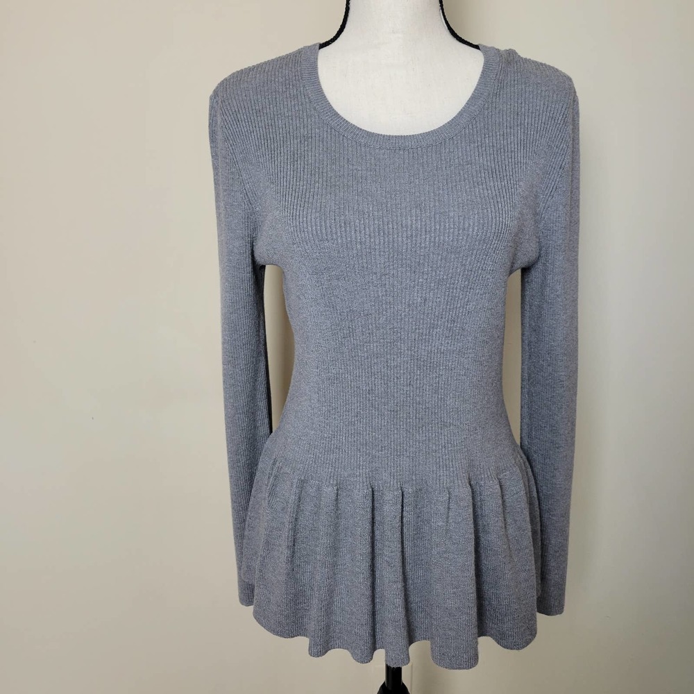 Marled Sweater Womens Medium Peplum Gray Long Sleeve Tie Back Open Back Knit